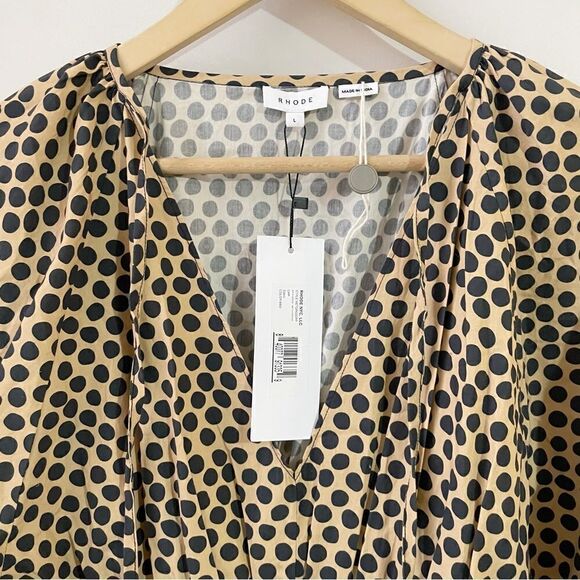 RHODE Anya Tan Black Polka-dot Mini Dress - Picture 2 of 7